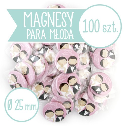 100 szt. magnesy ślubne Młoda Para 25 mm inkipinki