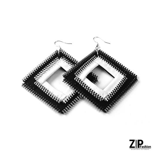 Designerskie nowoczesne czarno-białe kolczyki ZipFashion