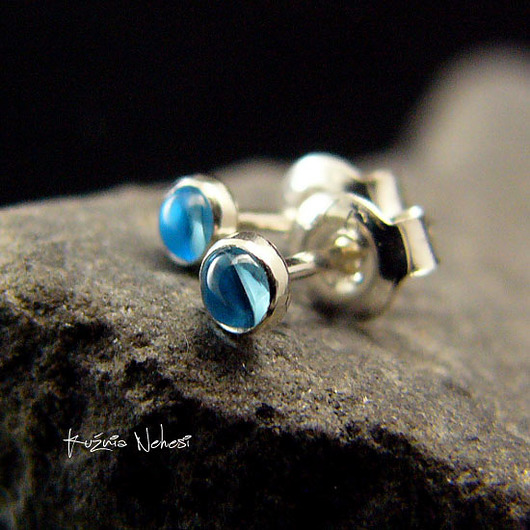 Kolczyki Sztyfty - Topaz Swiss Blue Srebro - Kuźnia Nehesi