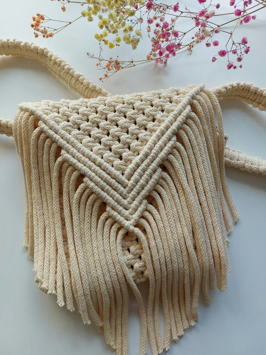 torby na ramię Masełkowa makramowa torebka boho z frędzelkami