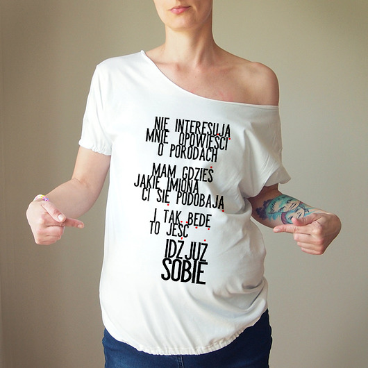 Biały Ciążowy Oversize Idź sobie S-XXL ONE MUG A DAY