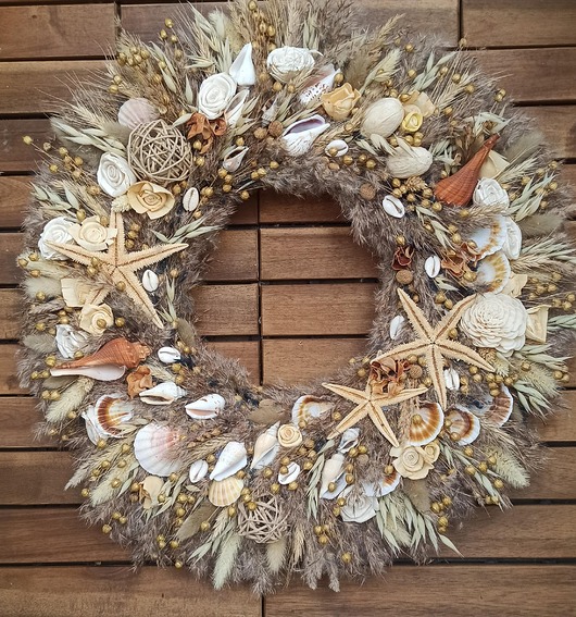 wianki Wianek natural summer wreath, wianek z muszlami, #L3, rozmiar 45 cm