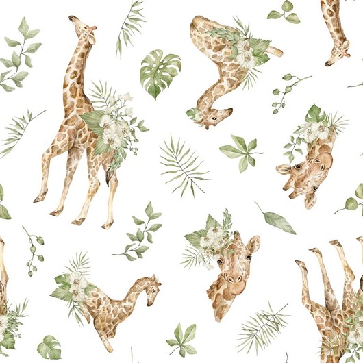 naklejki ścienne do pokoju dziecka Tapeta Giraffe and Flowers 53cmx10m PZ