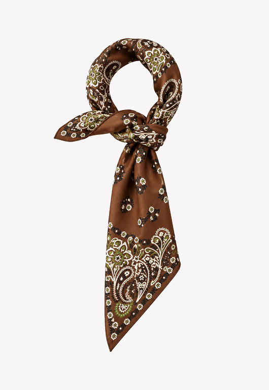 apaszki Apaszka wełna jedwab damska brązowa w paisley 65x65 cm
