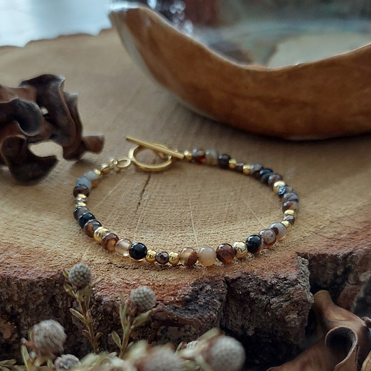 bransoletki z kamieni naturalnych Bransoletka z agatem i hematytem - Autumn Forest V