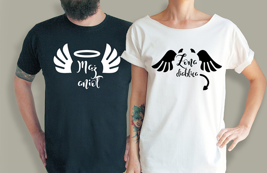 S-XXL Żona Diablica Mąż Anioł koszulki dla par ONE MUG A DAY