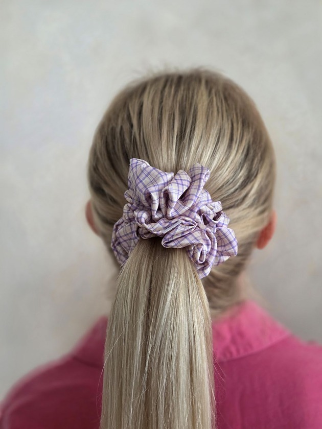 gumki do włosów Gumka jedwabna, scrunchie, wild lavender check MAXI