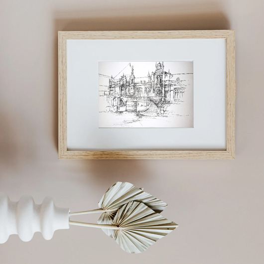 grafiki i ilustracje WYPRZEDAŻ SZTUKI! Rysunek cienkopis Drezno pałac oryginalny 21x30 cm