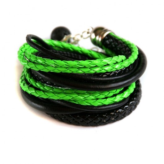 MEGA szeroka bransoletka - NEON green & black kaktusia