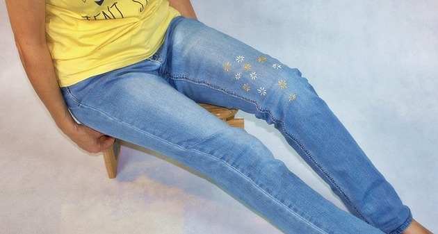 Jeansy Stokrotki ZeStrychu Handmade