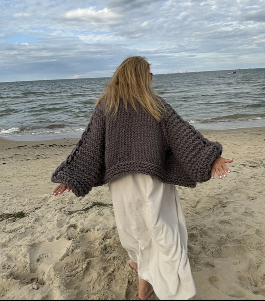 kardigany damskie Sweter oversize 100% wełna handmade