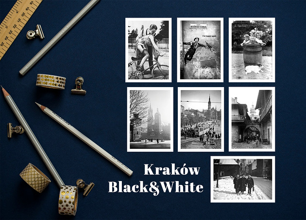kartki okolicznościowe - wydruki Zestaw Kartek KRAKÓW BLACK&WHITE - Set 7 szt