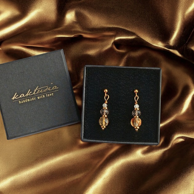 kolczyki z kamieniami Kolczyki DOBROBYT - cytryn, kwarc dymny, kryształ górski - delikatne