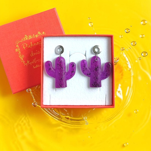 kolczyki z żywicy Kolczyki z żywicy : KAKTUSY : fioletowe