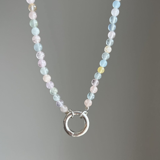 korale Naszyjnik ZAPIĘCIE KOŁO morganit KOLOR kamienie naturalne pastelowe