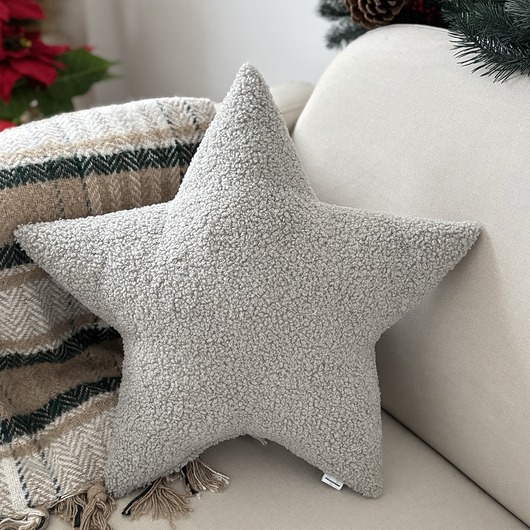 dekoracje świąteczne Poduszka Gwiazda Boucle Jasna Szara