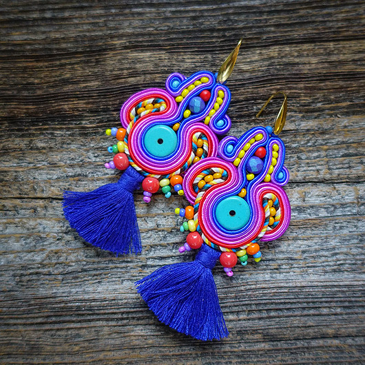 kolczyki soutache Etniczne  kolczyki soutache z chwostami