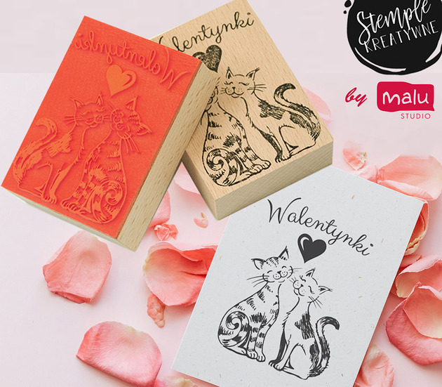 stemple Koty na Walentynki - drewniany stempel