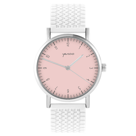 zegarki damskie Zegarek - Simple pudrowy róż - silikonowy, biały