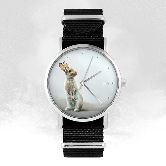 zegarki damskie Zegarek - Zając - czarny, nylonowy