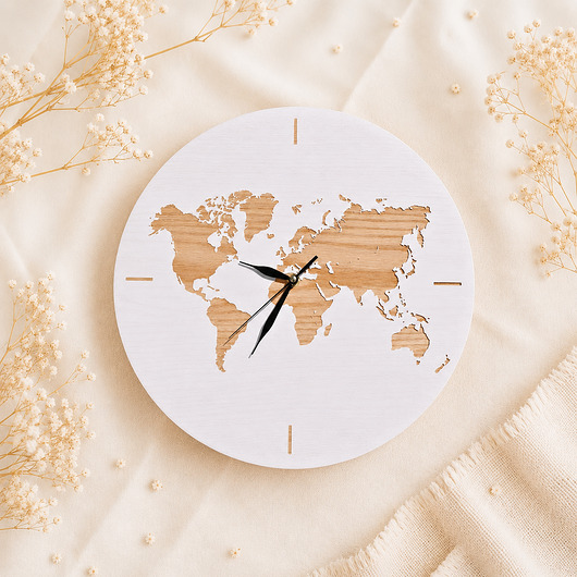 zegary Zegar z litego drewna z mapą świata, WORLD