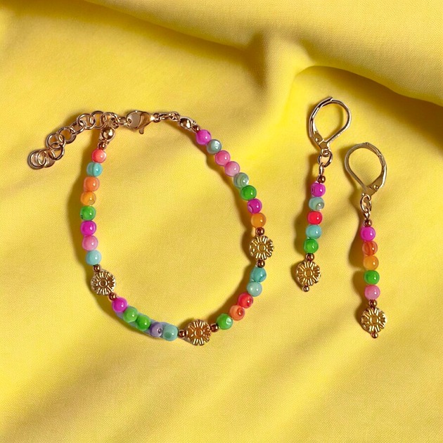 komplet biżuterii RAZEM TANIEJ : summer collection : kolorowa muszla i kwiatuszki