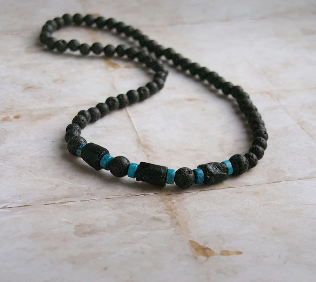 biżuteria męska Naszyjnik MĘSKI : czarny turmalin, jaspis & lawa