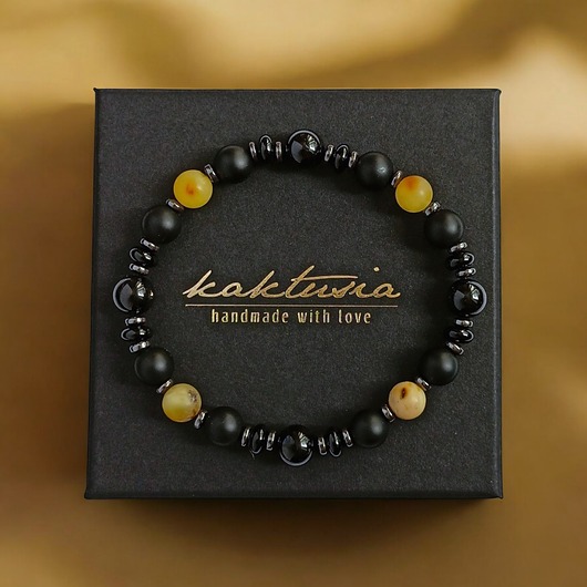 biżuteria męska PREMIUM : BRURSZTYN onyks, turmalin, hematyt