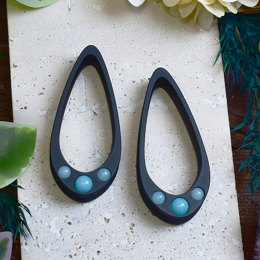 biżuteria różna Tunele do uszu 25-100mm / wydłużone łezki z kamieniami / błękitny jadeit