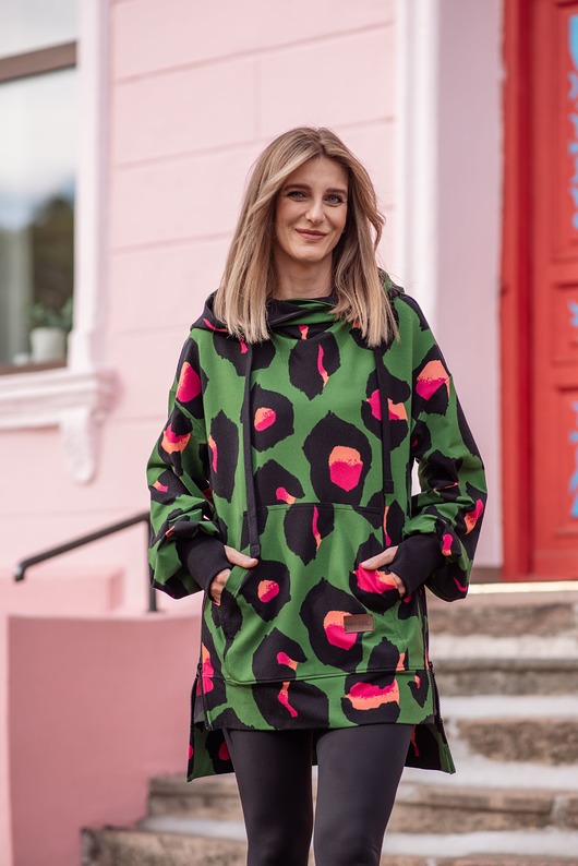 bluza z kapturem damska Bluza oversize Nina zielona pantera