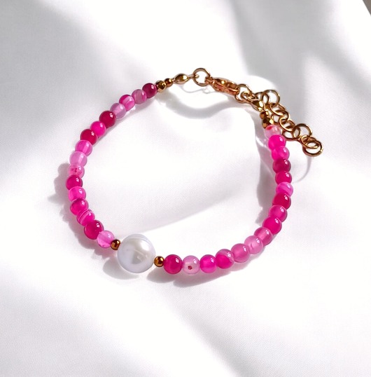 bransoletki z kamieni naturalnych Bransoletka : fuchsia & pearl collection : agat i perła