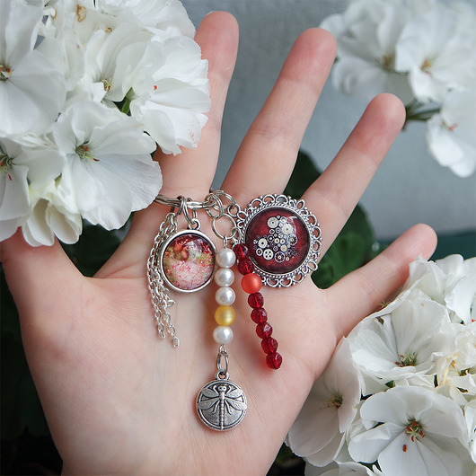 breloki Breloczek - Serce, kwiaty, ważka