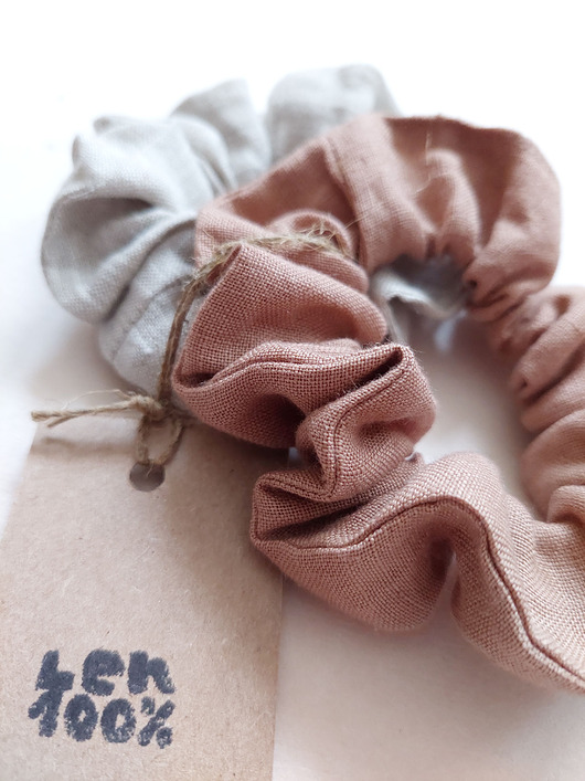 gumki do włosów 100% len, 2 scrunchies