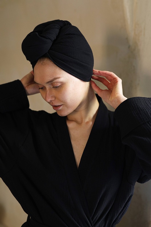 dodatki - łazienka - różne Muślinowy turban na włosy czarny