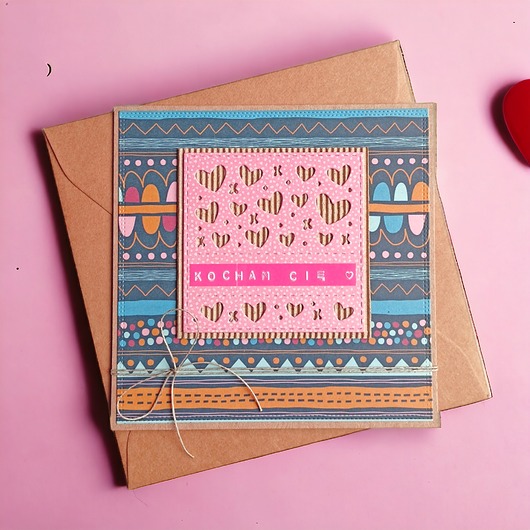 kartki scrapbooking KOCHAM CIĘ - kartka walentynkowa, miłosna, uniwersalna