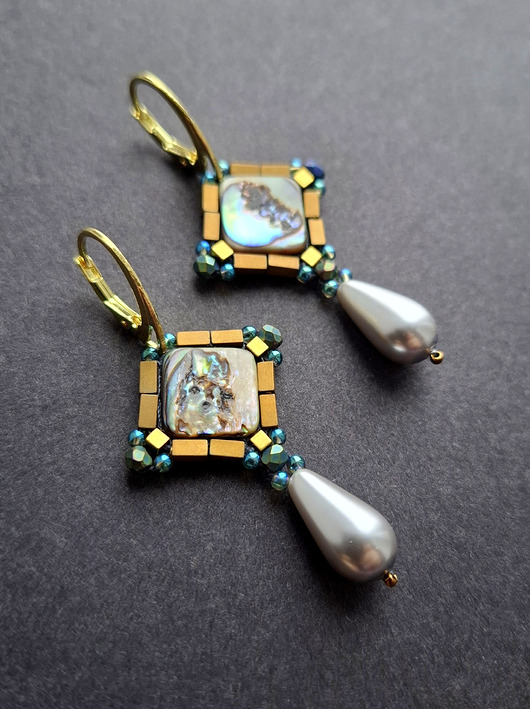 kolczyki z kamieniami Kolczyki w barwach muszli no1