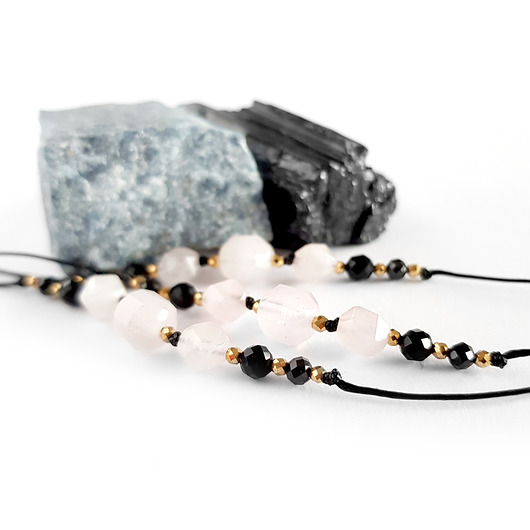 bransoletki z kamieni naturalnych Czarny turmalin, kwarc różowy i hematyt bransoletka na sznurku