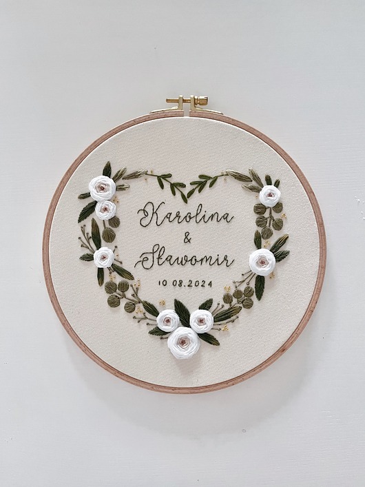 Ślub - inne Tamborek haftowany - ROŚLINNE SERCE pamiątka personalizowana