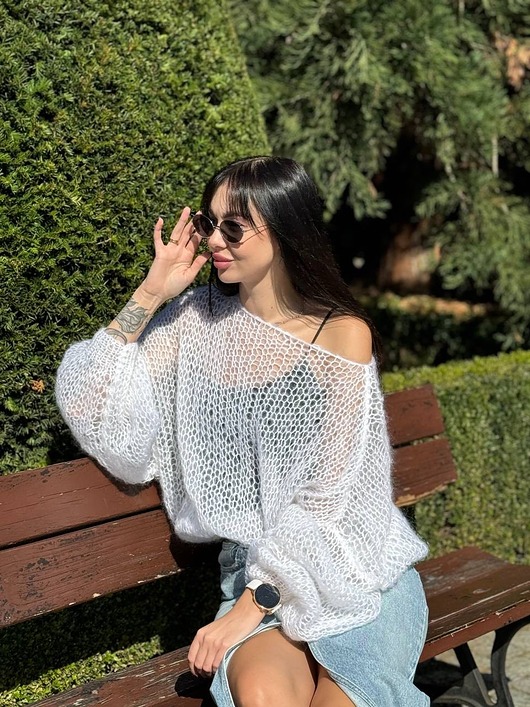 swetry damskie  Cienki sweter z moheru, delikatny sweter, lekki sweter oversize
