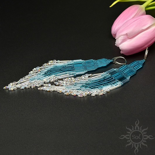 kolczyki szklane Inyanja, morskie "indiańskie" kolczyki, beading