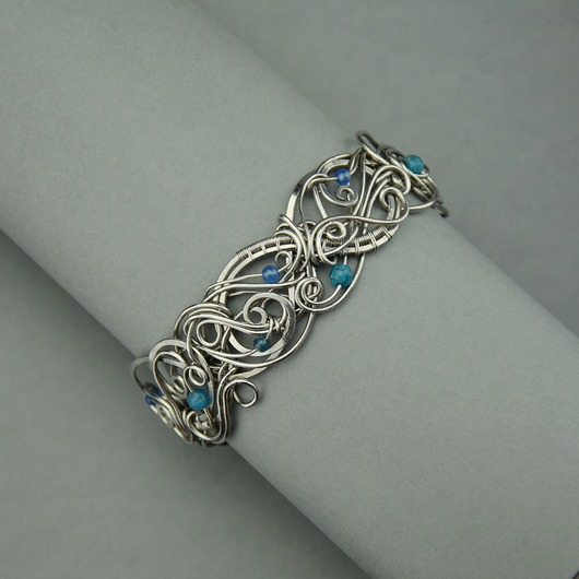 bransoletki wire wrapping Bransoleta szeroka agat niebieski wire wrapping stal chirurgiczna