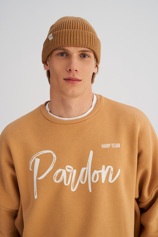 czapki i kapelusze męskie Krótka czapka prążkowana karmelowa