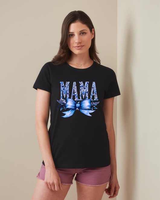 t-shirt damskie Mama wstążka niebieska koszulka z nadrukiem