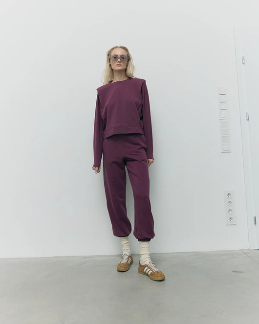 bluza bez kaptura damska Bluza Art mauve wine z poduchami