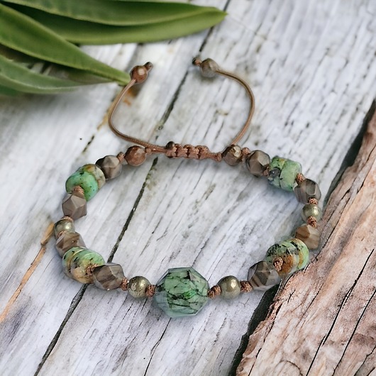 bransoletki z kamieni naturalnych Amulet - ZIEMIA - vol. IV - turkus afrykański, jaspis,piryt
