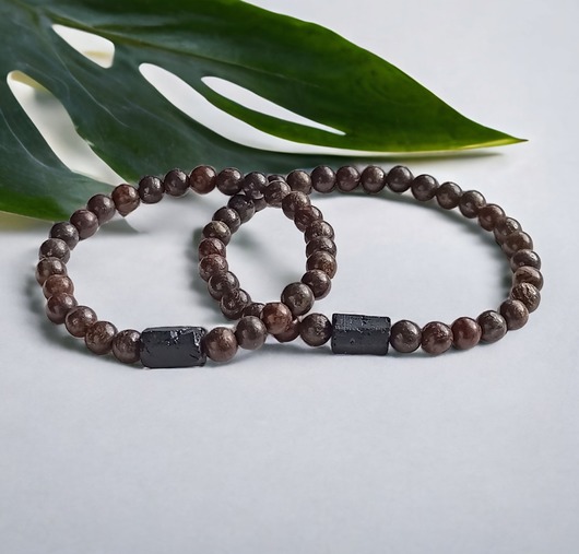 bransoletki z kamieni naturalnych KOMPLET dla PARY : bronzyt & turmalin : ochronne bransoletki