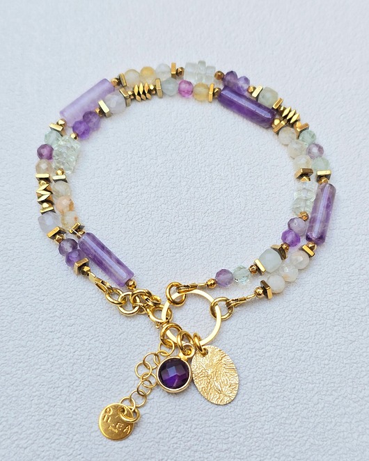 bransoletki z kamieni naturalnych Podwójna Bransoletka z Ametystowym Akcentem