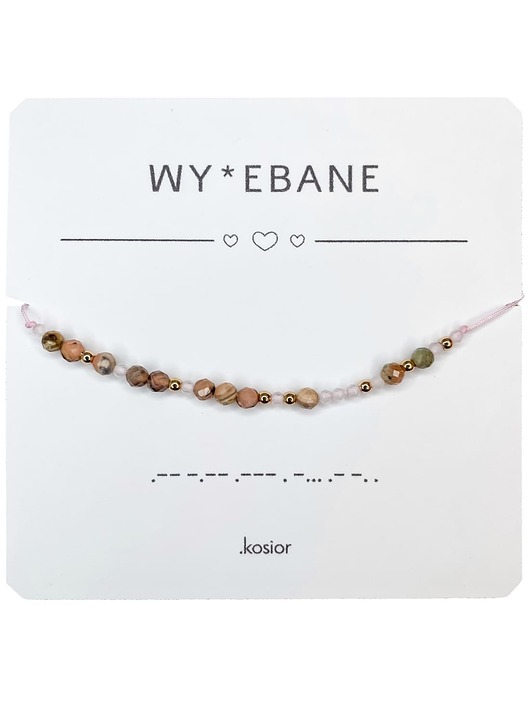 bransoletki na sznurku Bransoletka z alfabetem Morse Rodochrozyt, Hematyt, Kwarc różowy