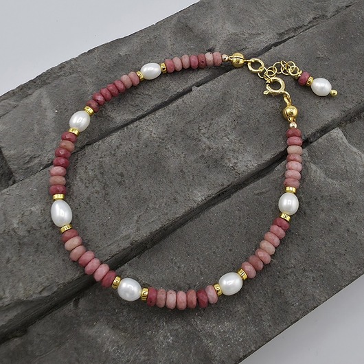 bransoletki srebrne Rodonit i perły w złocie - bransoletka