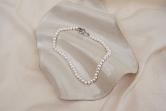 bransoletki z kamieni naturalnych Choker z dużych naturalnych Pereł - Srebrne Wykończenie
